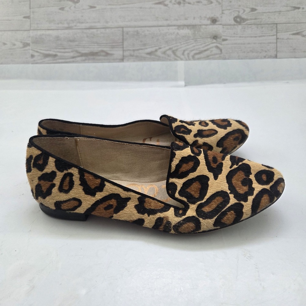 Sam Edelman Loafers Womens 6 M Leopard Calf Hair Smoking Flats Slip On Leather - Picture 4 of 10